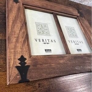 Veritas Double Picture Frame Wood Black Metal Accents 3.5x5 Rustic Farmhouse
